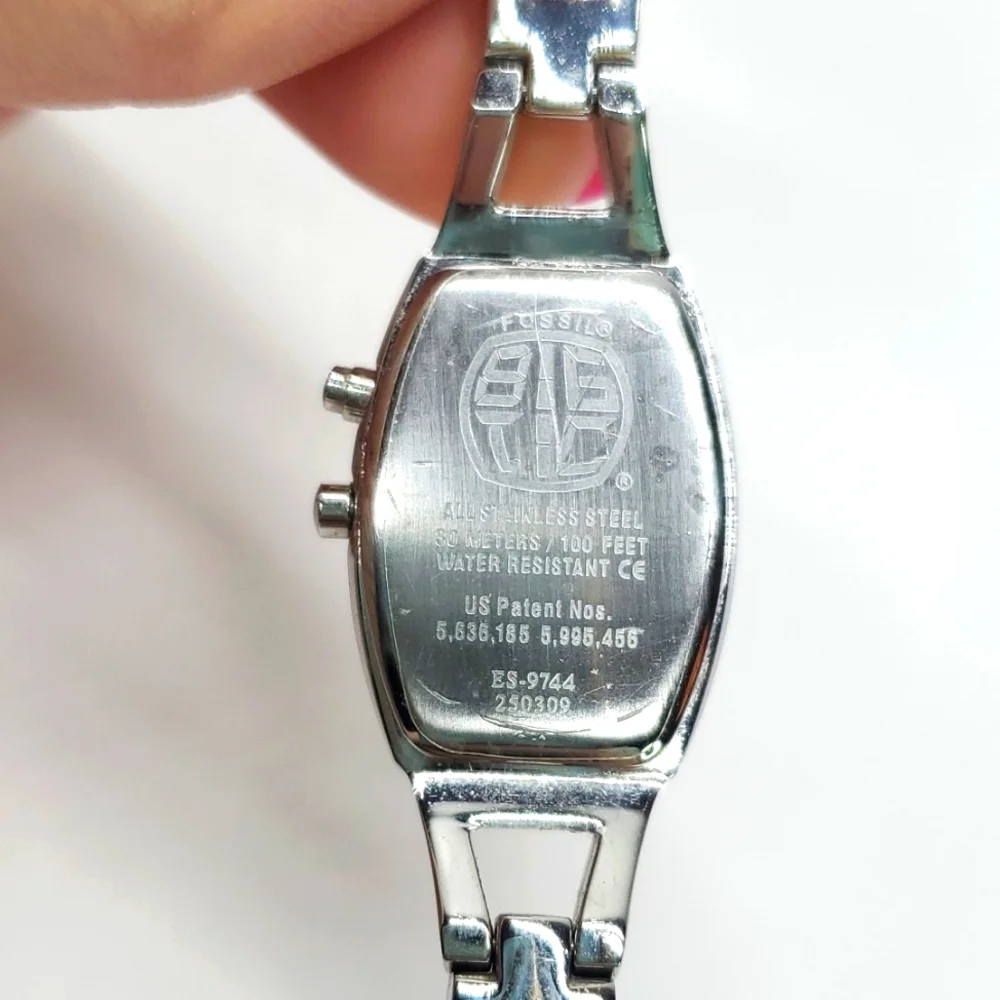 Vintage Fossil Big Tic ES9744 USA Flag Watch Silver Tone Y2K Animated Dial